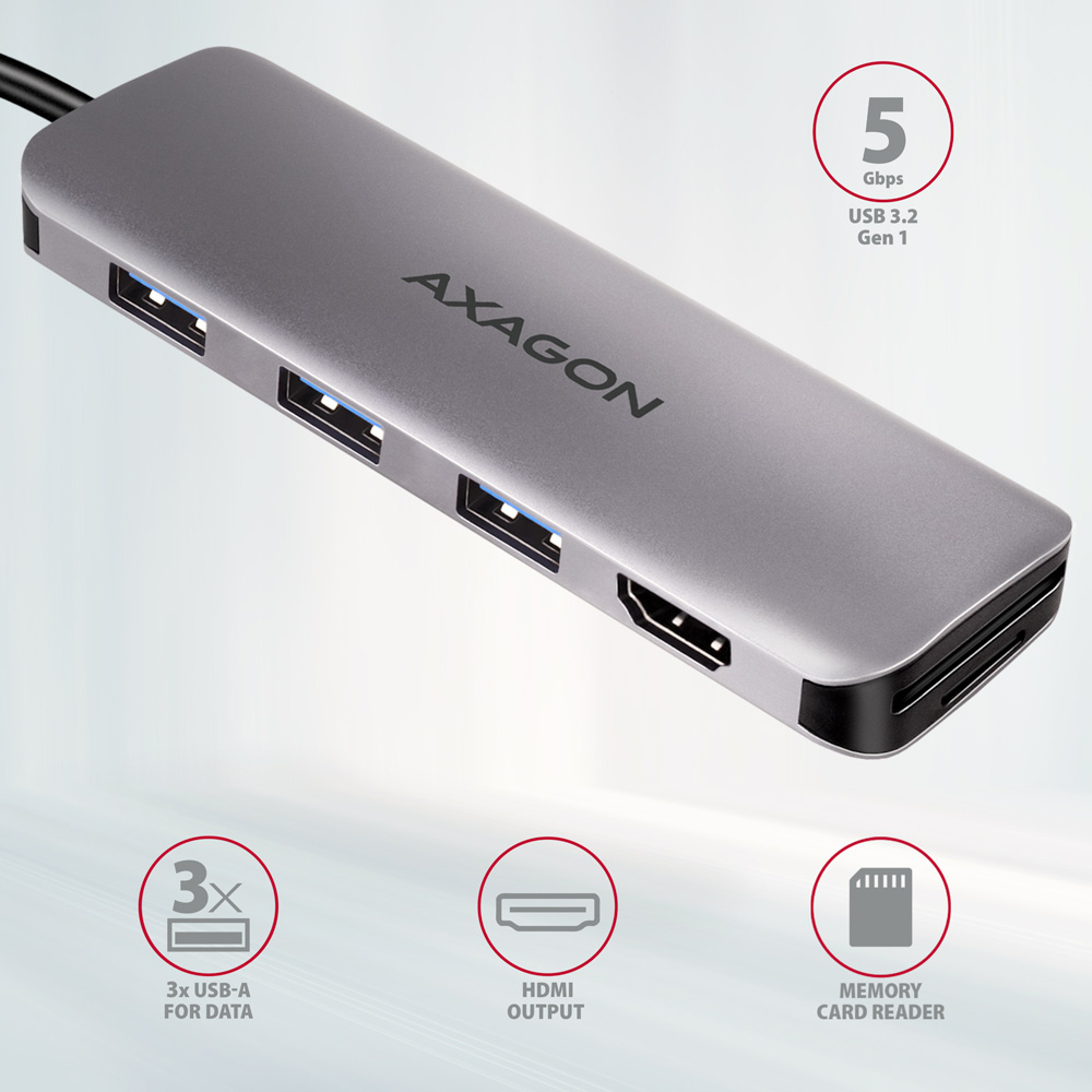 Picture of Picture of HUB USB-C AXAGON HMC-HCR3A 3x USB-A + HDMI + SD/microSD, USB-C 3.2 Gen