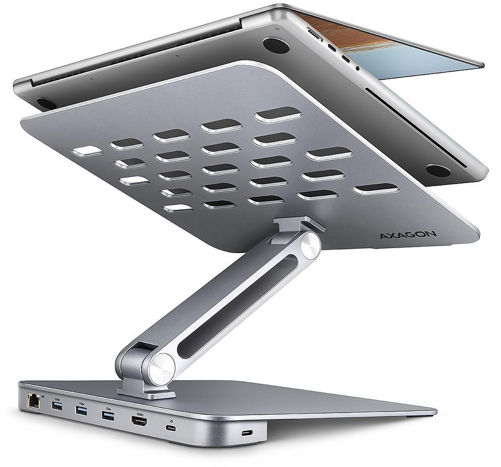 Picture of Picture of Soporte para portáteis 10" - 16" AXAGON HMC-STND c/ HUB 5Gbps, 3x USB-A, HDMI 4K/60Hz, GLAN, PD 100W, USB-C input