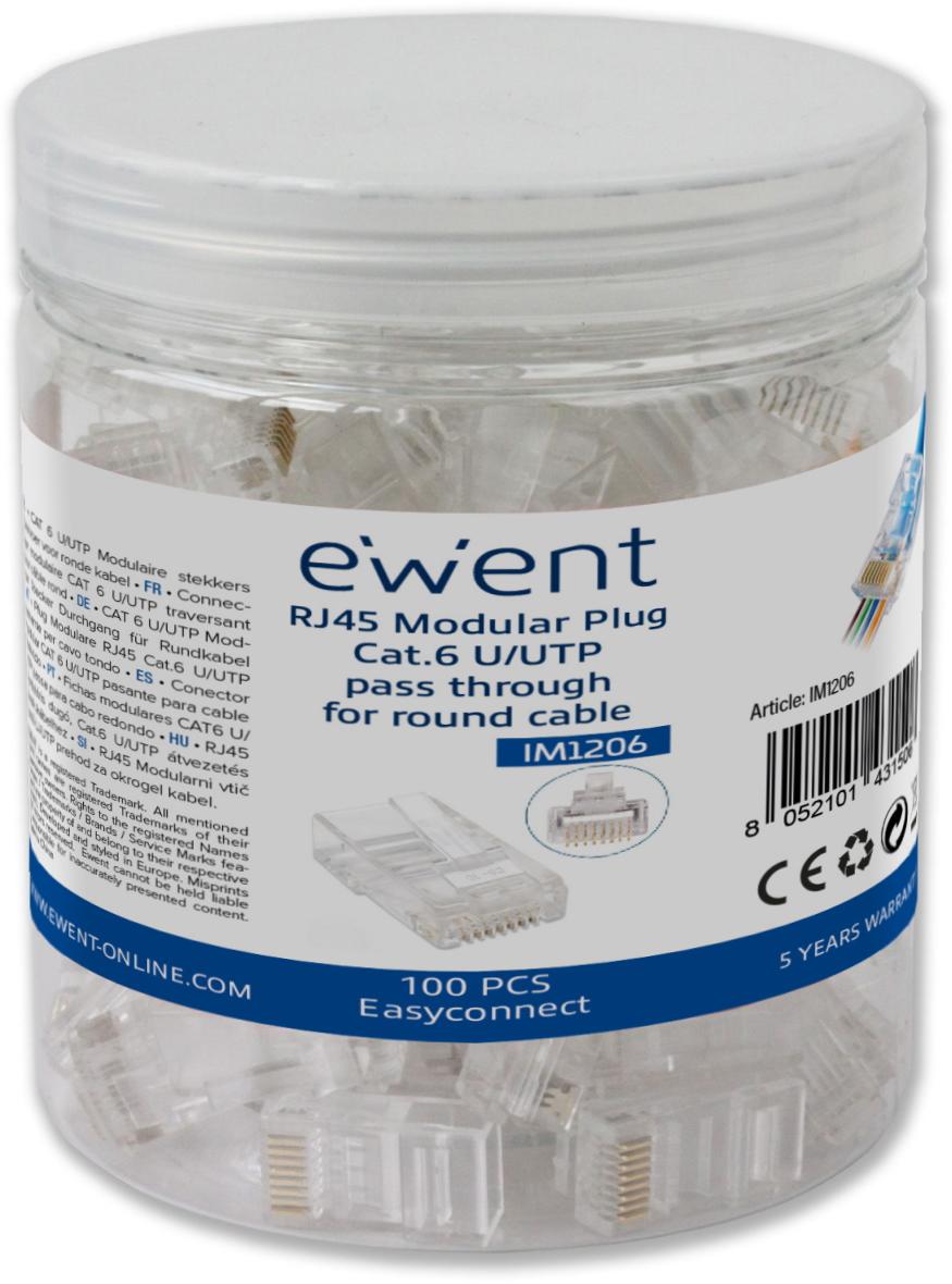 Ewent - Conectores RJ45 Ewent IM1205 Modulares Pass-Through Cat.6 U/UTP Transparentes (Pack-100)