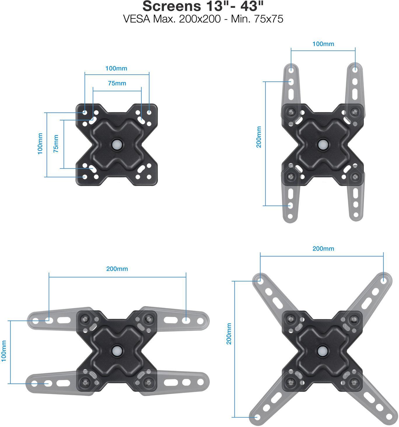 Picture of Picture of Soporte de Pared Tooq Tilt e Giratónrio 13" a 43" 66-370 mm Max. 20kg Negro