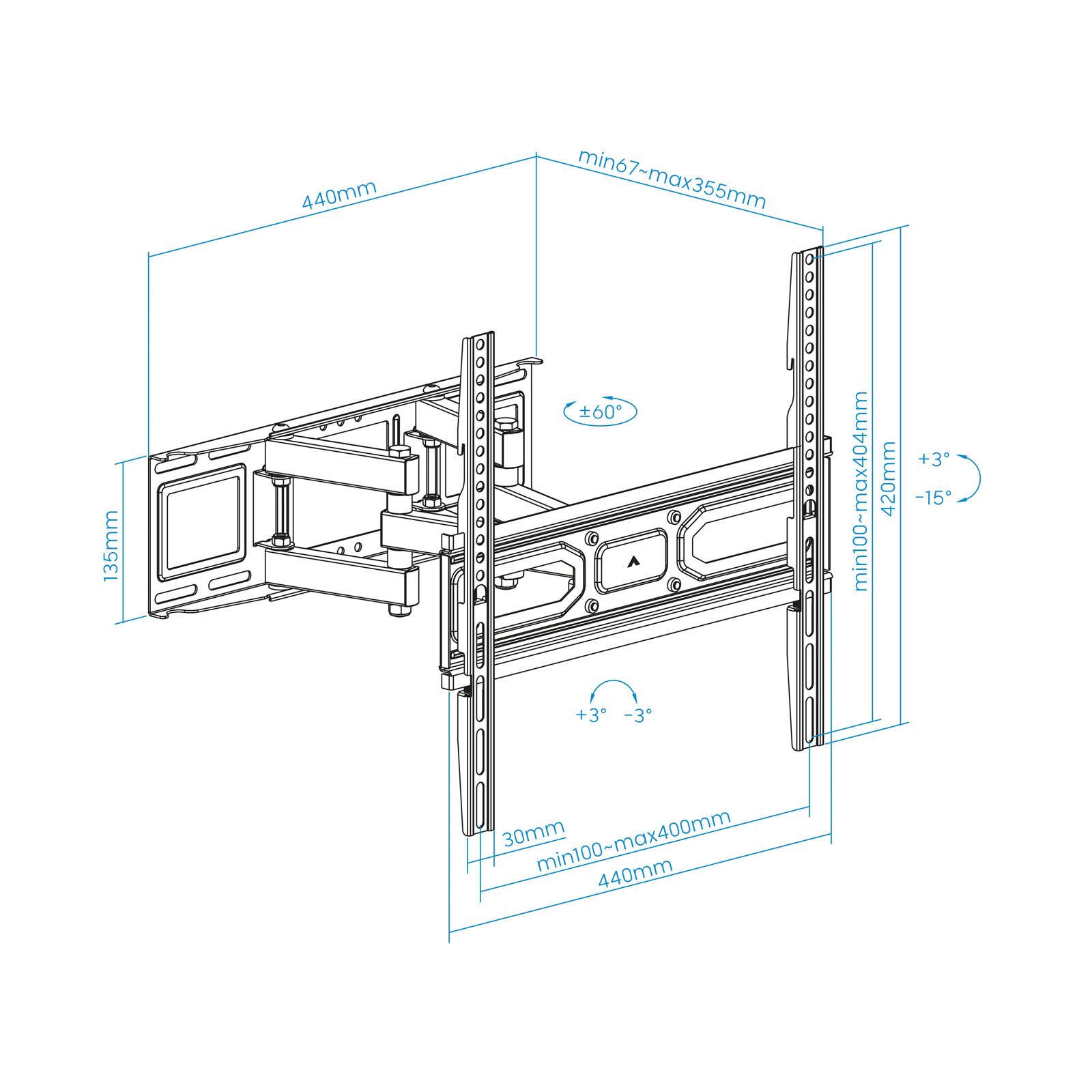 Picture of Picture of Soporte de Pared Tooq Inclinable 6 Pivotes 32" a 70" Máx. 40kg Negro