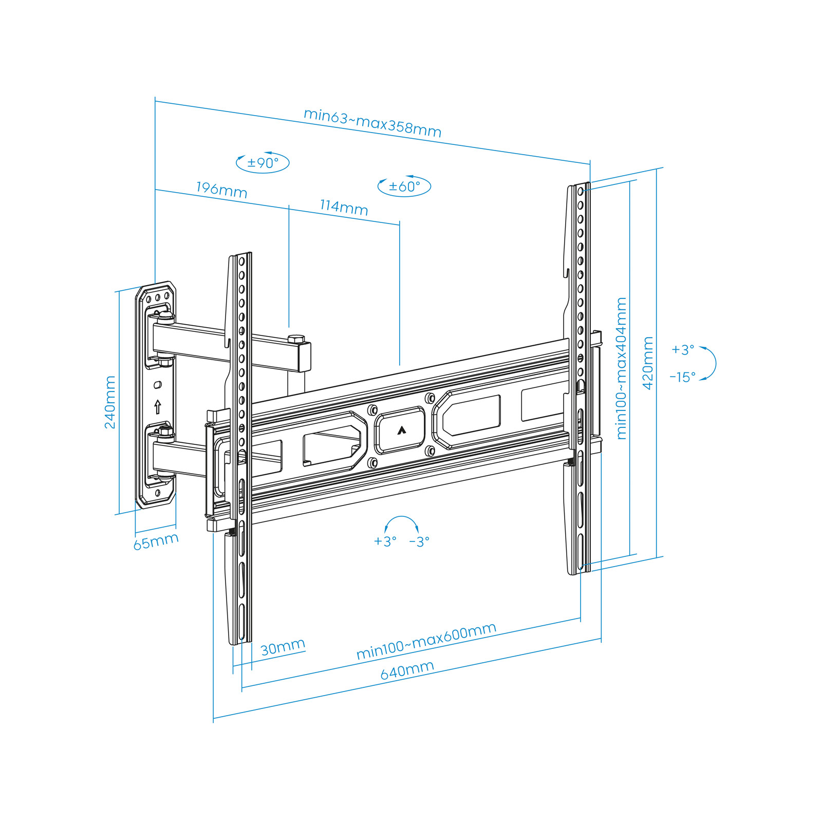 Picture of Picture of Soporte de Pared Tooq Inclinable 3 Pivotes 37" a 70" Máx. 35kg Negro