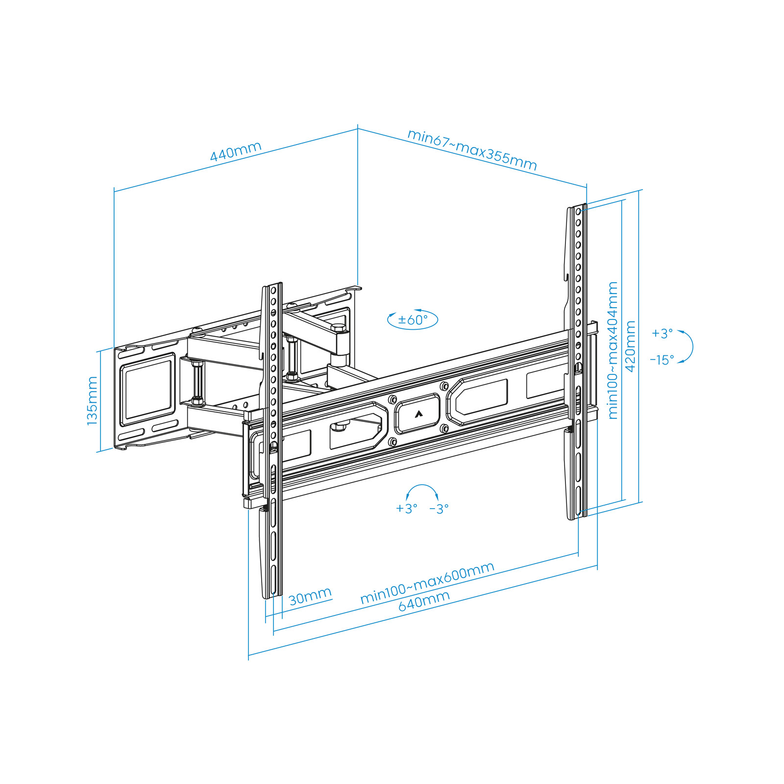Picture of Picture of Soporte de Pared Tooq Inclinable 6 Pivotes 32" a 80" Máx. 40kg Negro
