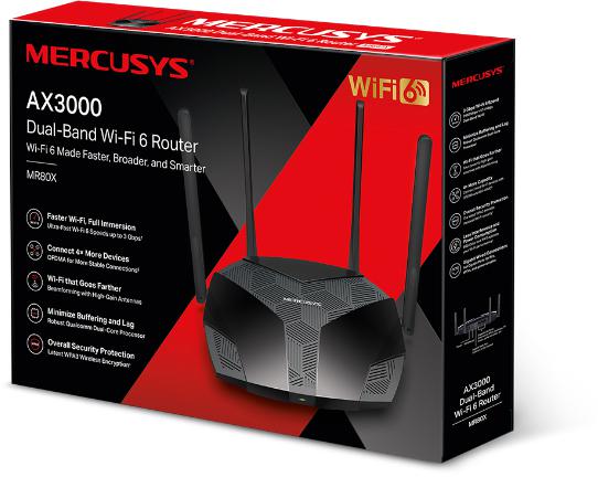 mercusys - Router Mercusys MR80X AX3000 Dual-Band WiFi 6 Gigabit