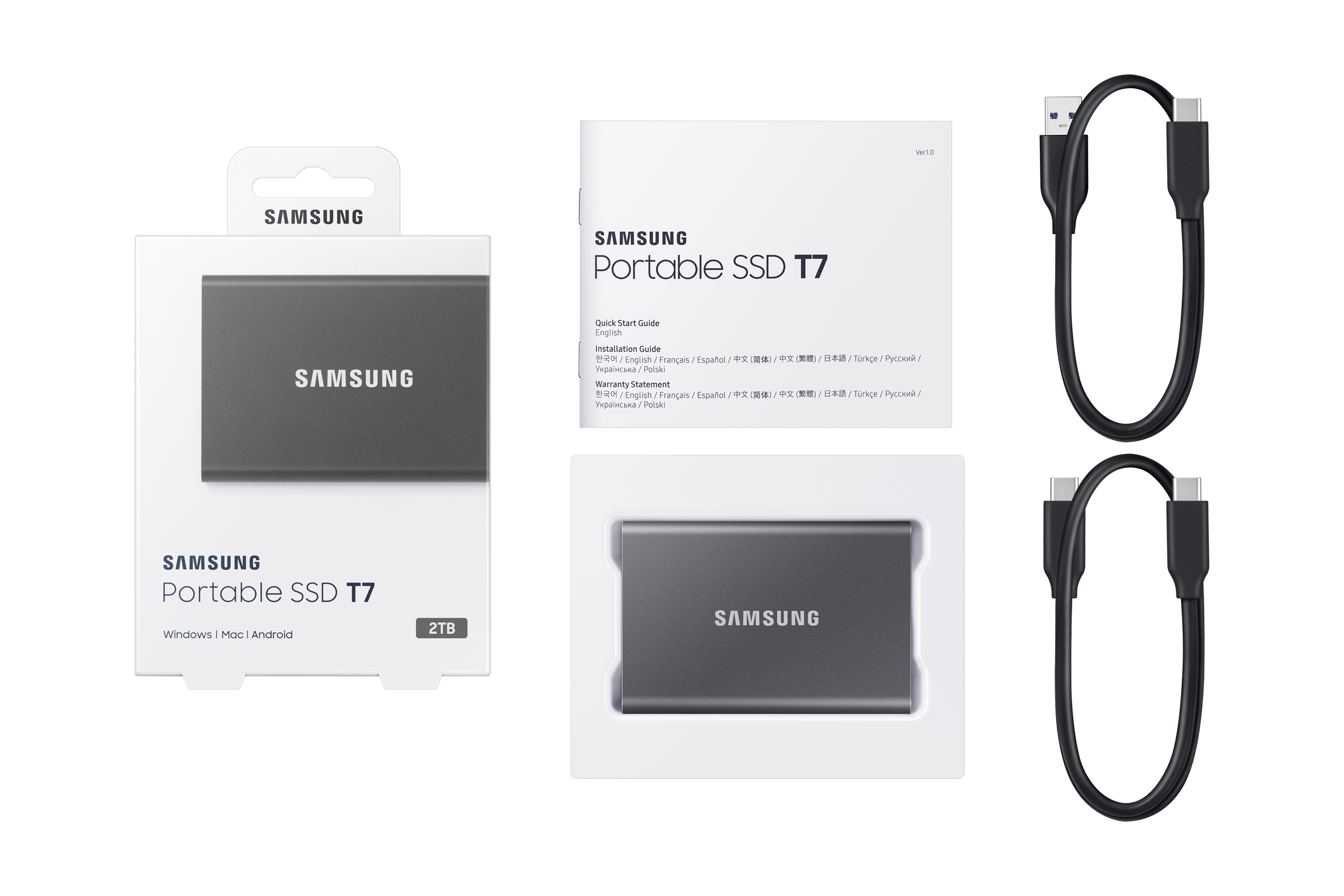 Samsung - SSD Externo Samsung T7 2TB USB3.2 Gen2 Negro (1050/1000MB/s)