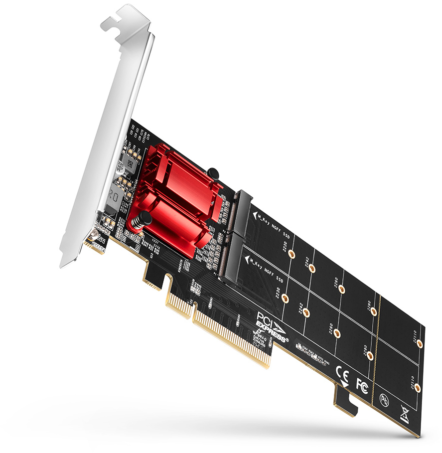 Picture of Picture of Adaptador PCE-E 3.0 AXAGON PCEM2-ND 8x - dual M.2 NVMe M-key SP & LP