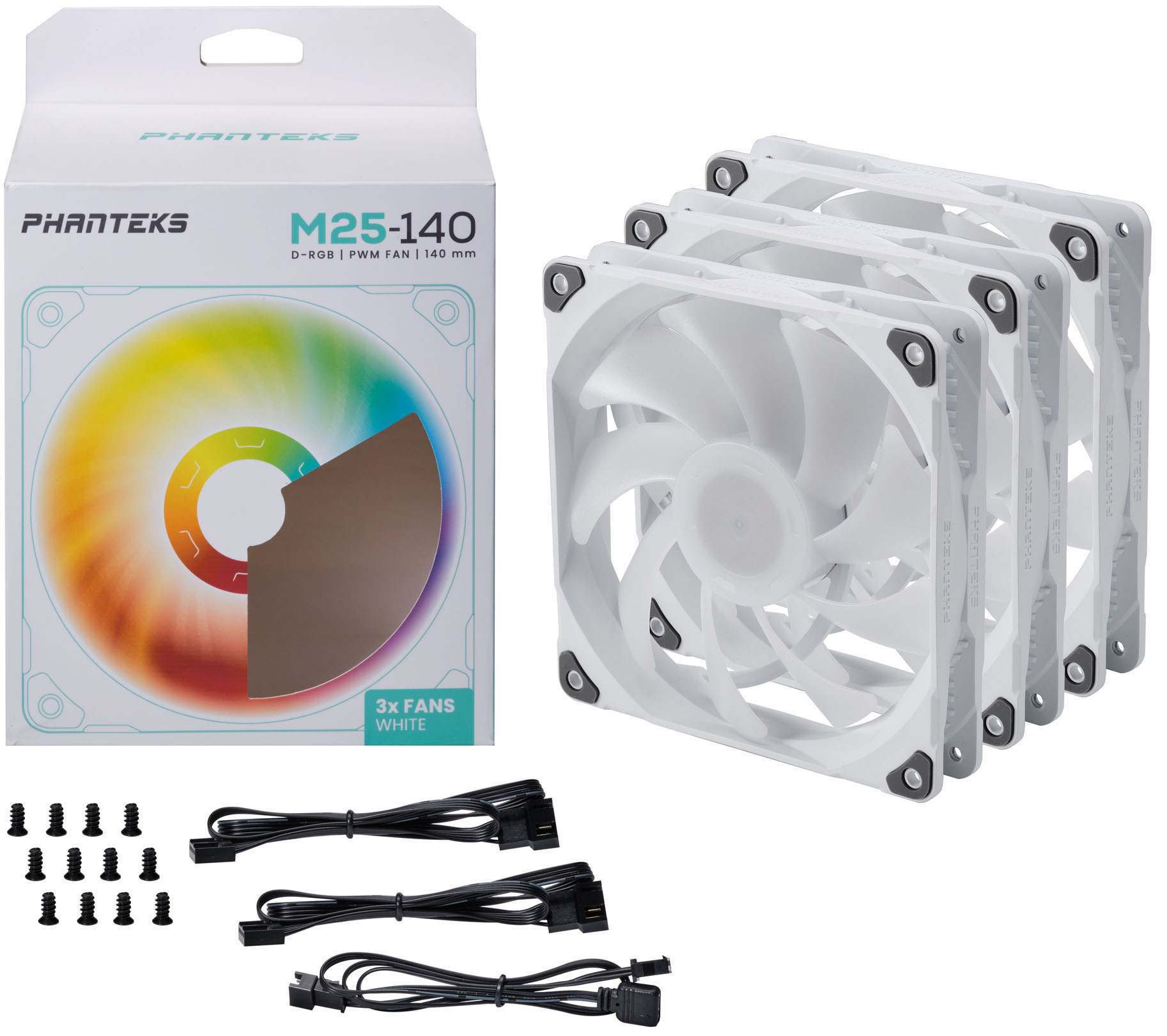 Phanteks - Ventilador Phanteks M25 PWM D-RGB Blanca Pack 3- 140mm