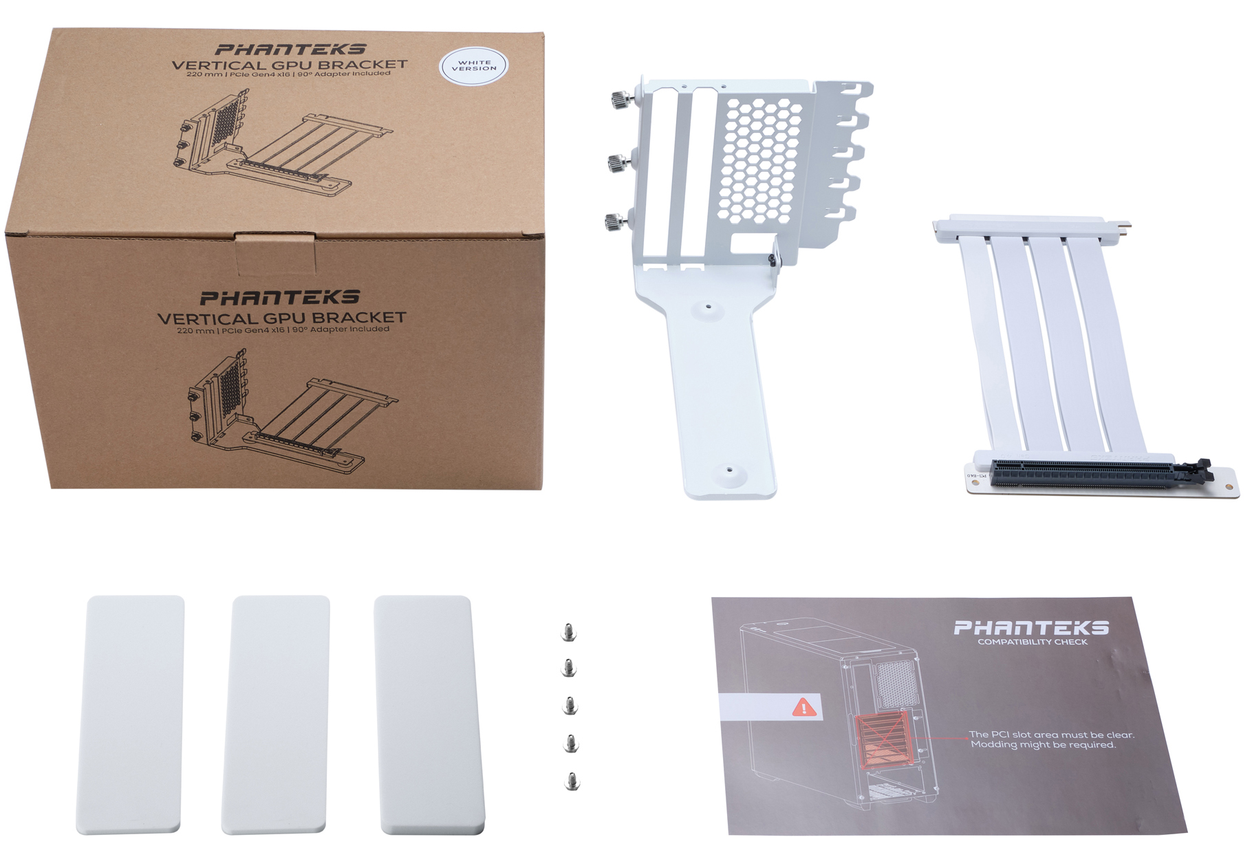 Phanteks - GPU Bracket Phanteks+Cable PCI-E 4.0x16 Tira Riser 22cm Blanco