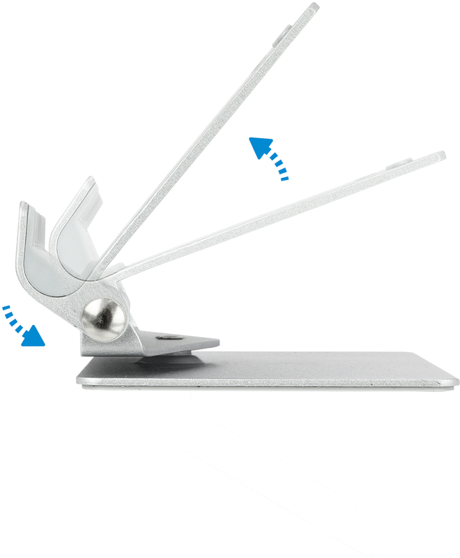 Tooq - Soporte Mesa Tooq Ajustable y GiRatónrio para Smarphone/Tablet Plata