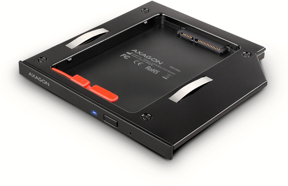 Picture of Picture of Adaptador Universal AXAGON RSS-CD09 2.5" SSD/HDD Caddy , 9,5 mm, LED, ALU