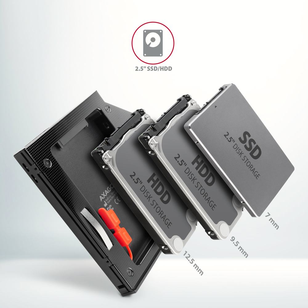 AXAGON - Axagon RSS-CD12 2.5 SSD/HDD caddy into DVD slot 12.7 mm LED ALU tarjeta y adaptador de interfaz Interno SATA