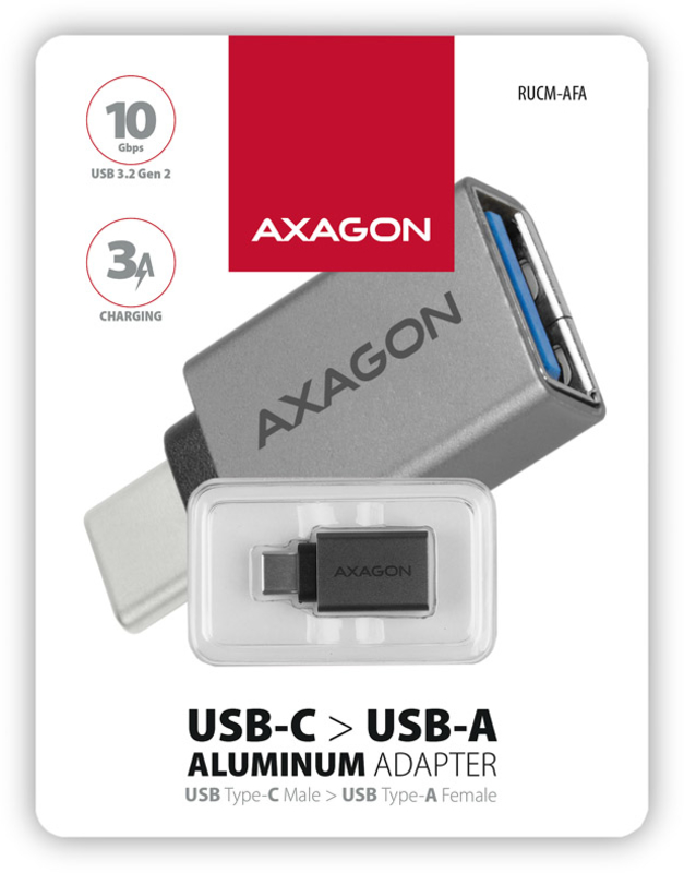 AXAGON - Adaptador AXAGON RUCM-AFA USB 3.0 Type-C Male > Type-A Female, Aluminio