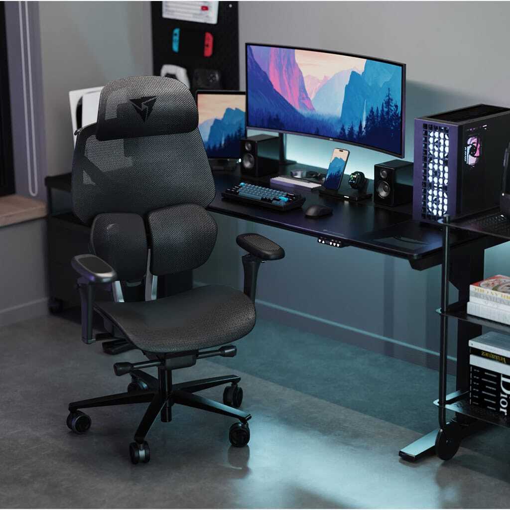 ThunderX3 - Silla Gaming Ergonomica ThunderX3 FLEX Pro, Apoio lombar 360 graus - Mesh Black