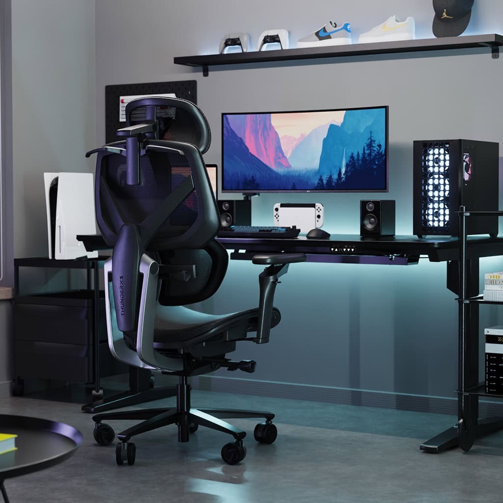 ThunderX3 - Silla Gaming Ergonomica ThunderX3 FLEX Pro, Apoio lombar 360 graus - Mesh Black