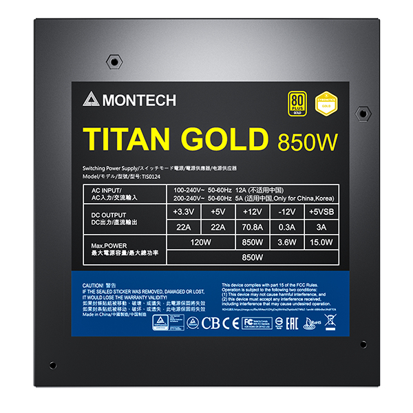 Montech - Fuente Modular Montech Titan 850W 80 Plus Gold PCIE5 (Cybenetics Gold)