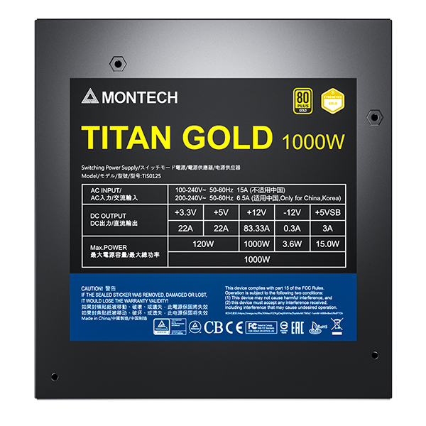 Montech - Fuente Modular Montech Titan 1000W 80 Plus Gold PCIE5 (Cybenetics Gold)