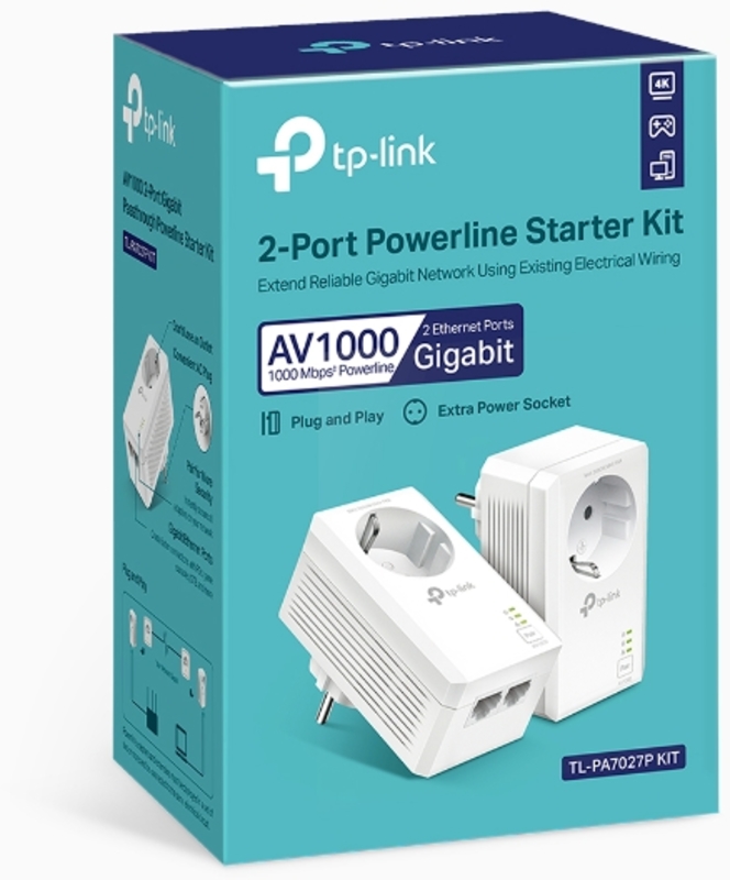 TP-Link - Repetidor TP-Link AV1000 TL-PA7027P Kit 2-Port Gigabit Passthrygh Repetidor Starter Kit