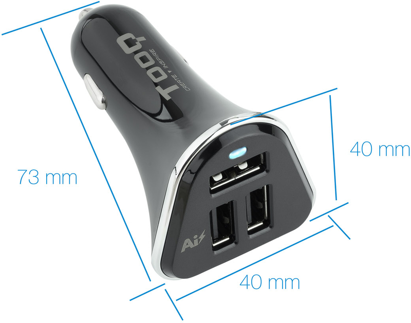 Tooq - Cargador de Isqueiro Tooq 3x USB 5V/5.2A Negro