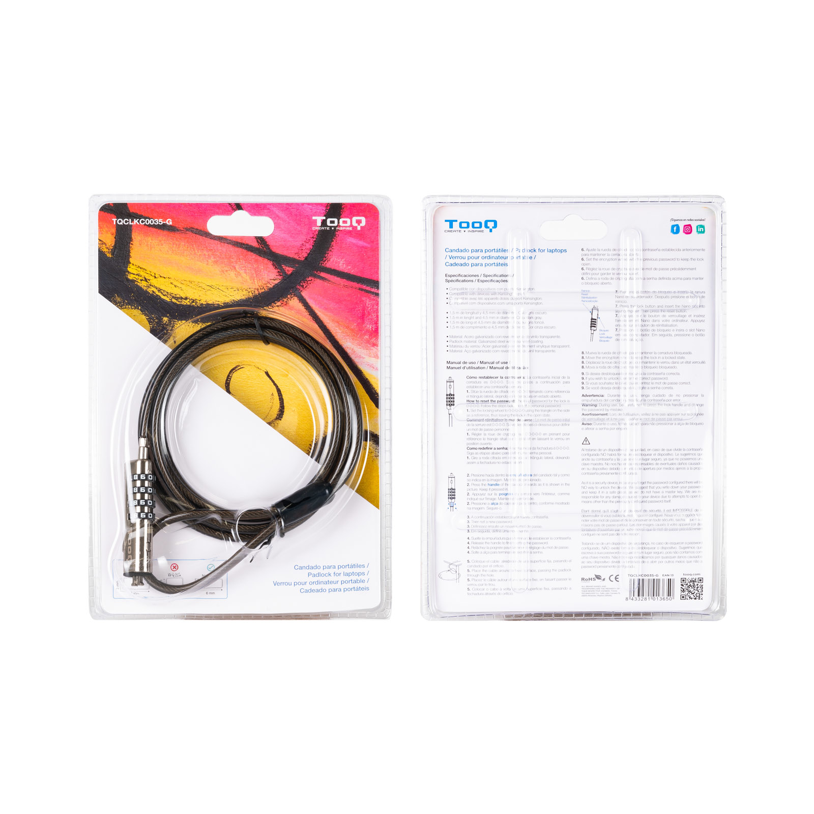 Picture of Picture of Cable de Seguridad para Portátil tipo NANO con Combinación 1.5M Gris Oscuro