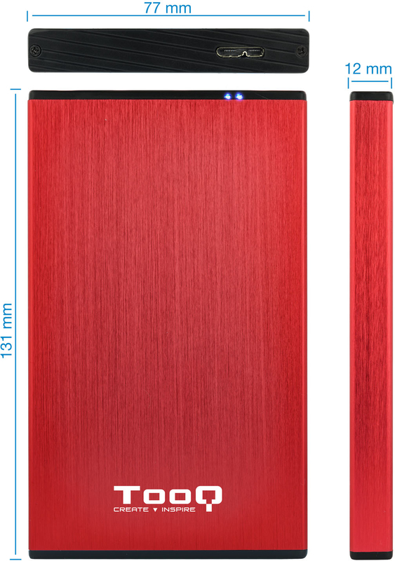 Tooq - Caja Externa HDD Tooq 2.5" SATA (9,5mm) - USB 3.0/3.1 Gen 1 Rojo Metalizado