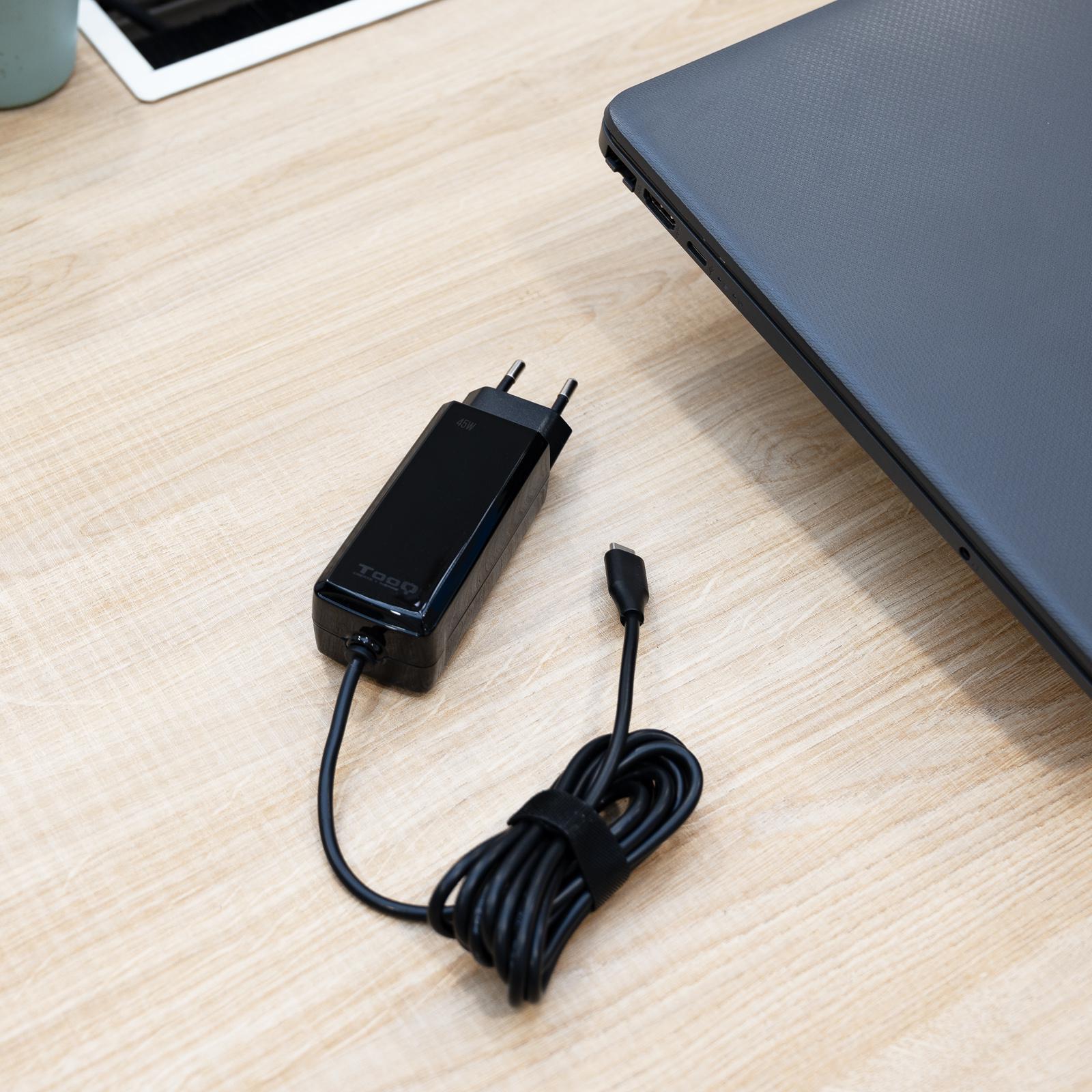 Tooq - Cargador de Portátil GaN Tooq USB-C PD 45W Negro