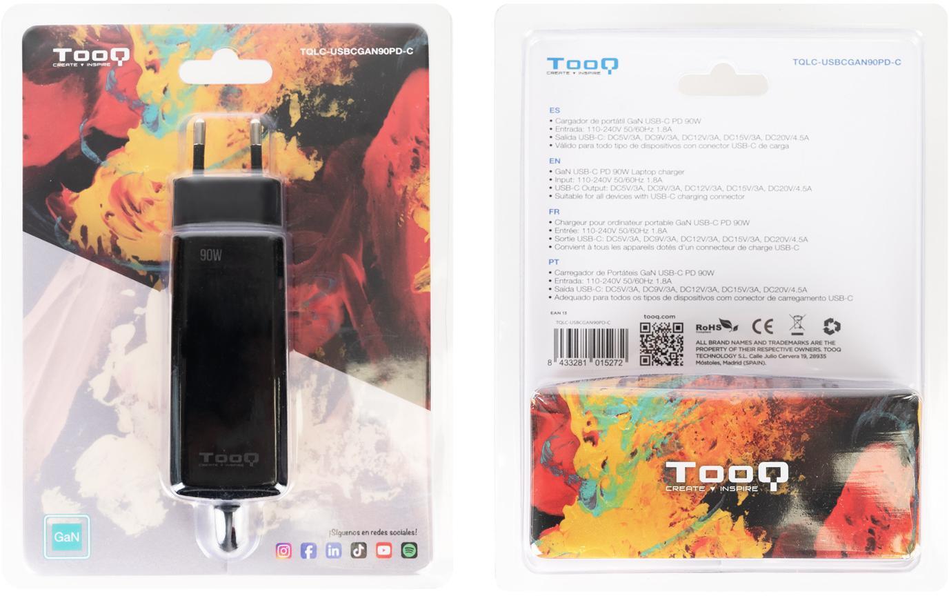 Tooq - Cargador de Portátil GaN Tooq USB-C PD 90W Negro