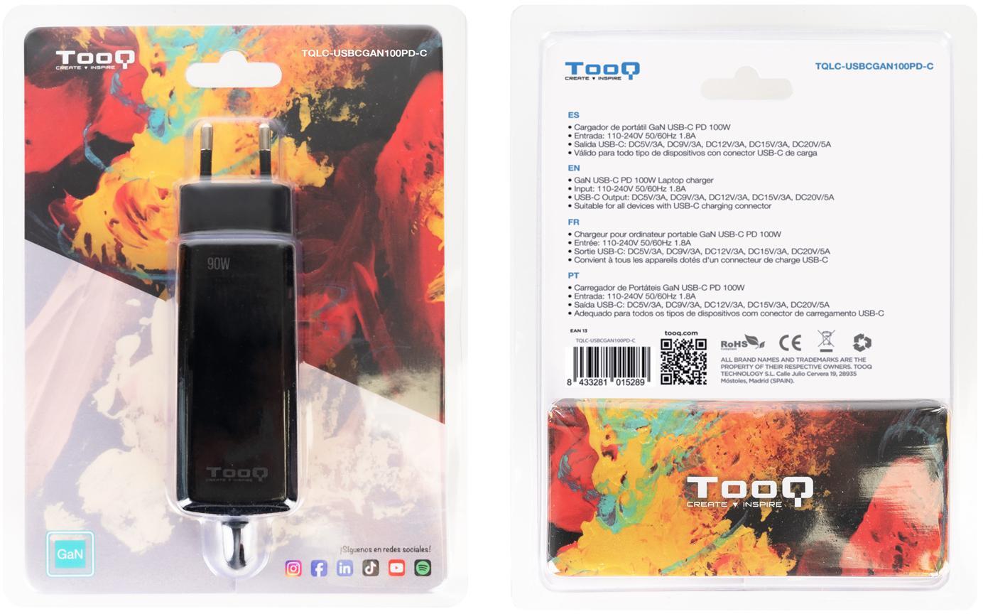 Tooq - Cargador de Portátil GaN Tooq USB-C PD 100W Negro