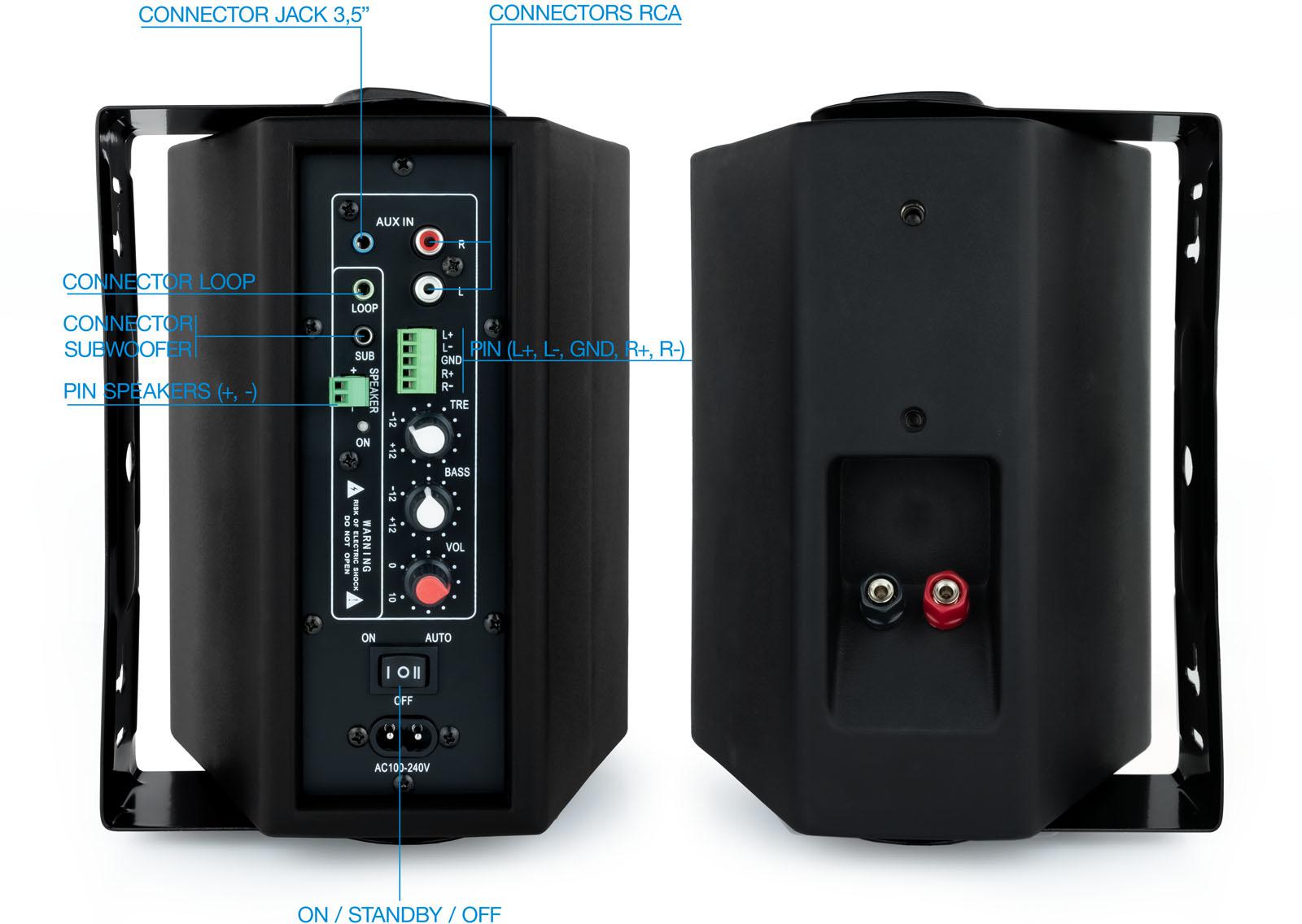 Tooq - Altavoces de pared autoamplificados Tooq RMS 2 x 30W Negro