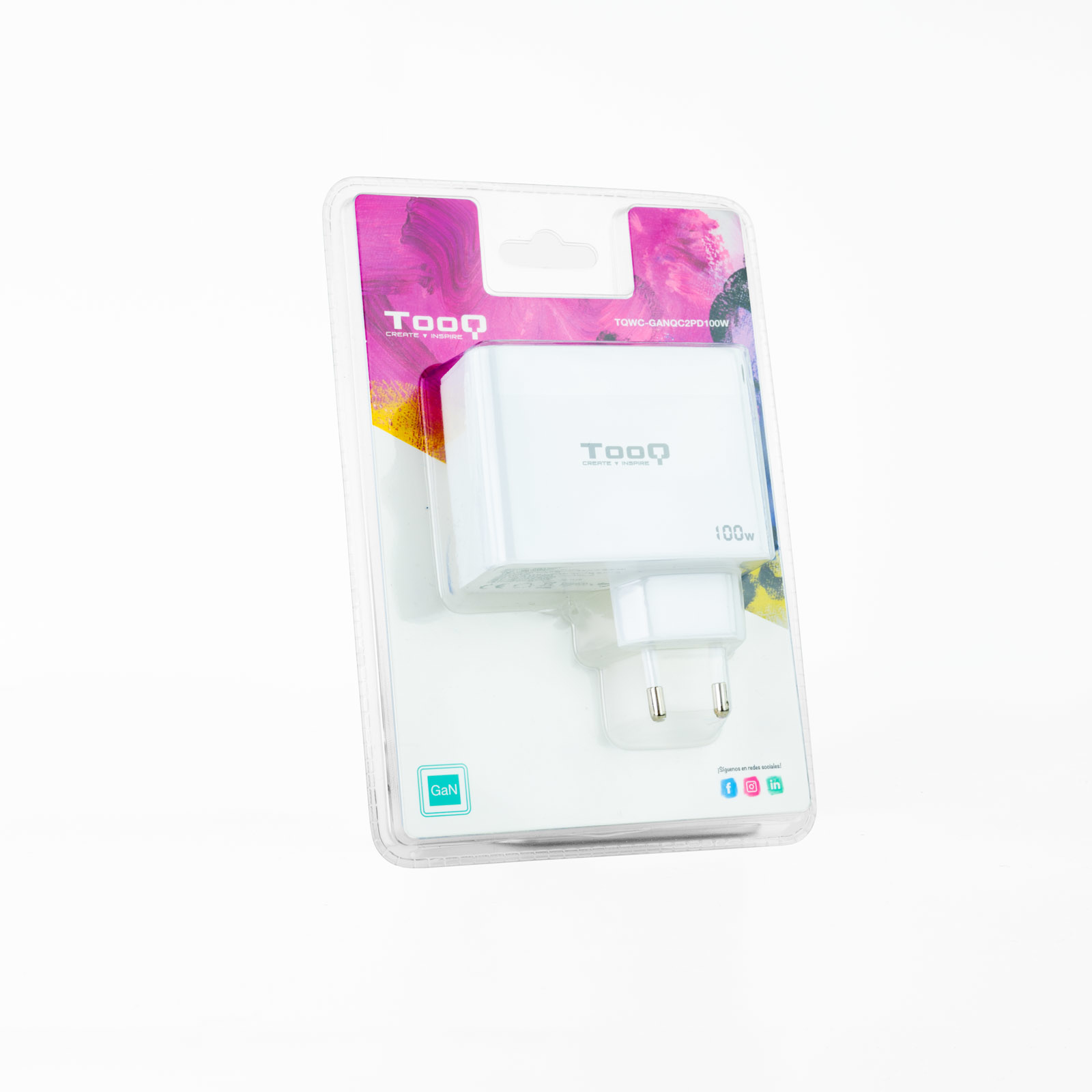 Picture of Picture of Cargador GaN Tooq USB-C/PD + USB-A/QC 100W Blanco