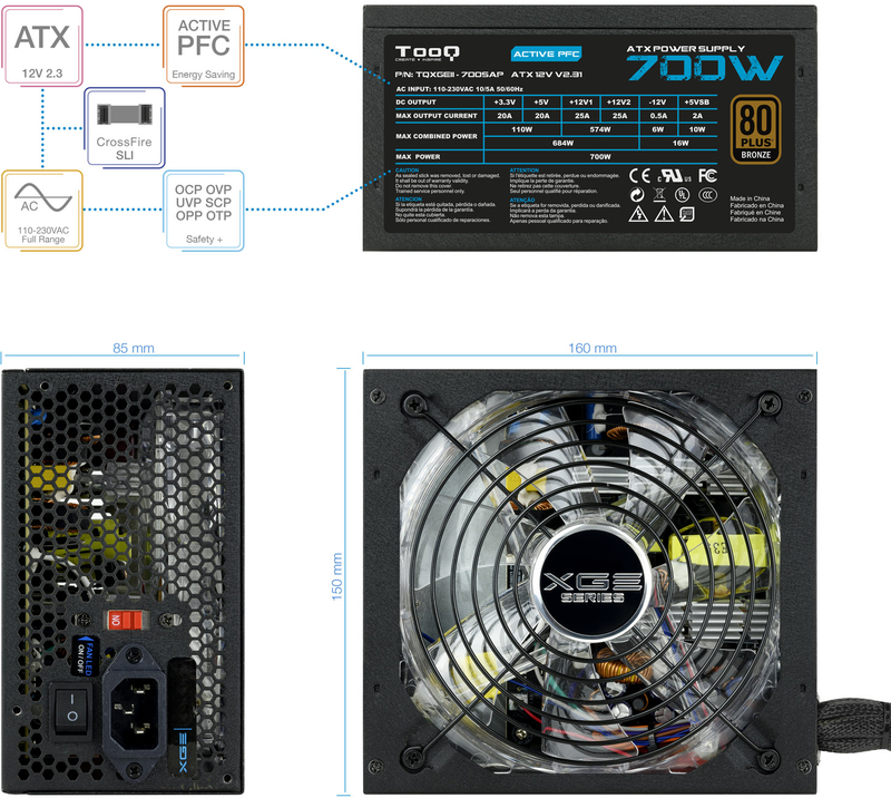 Tooq - Fuente Alimentación Tooq Xtreme Gaming Energy II 700W 80+ Bronze c/LED