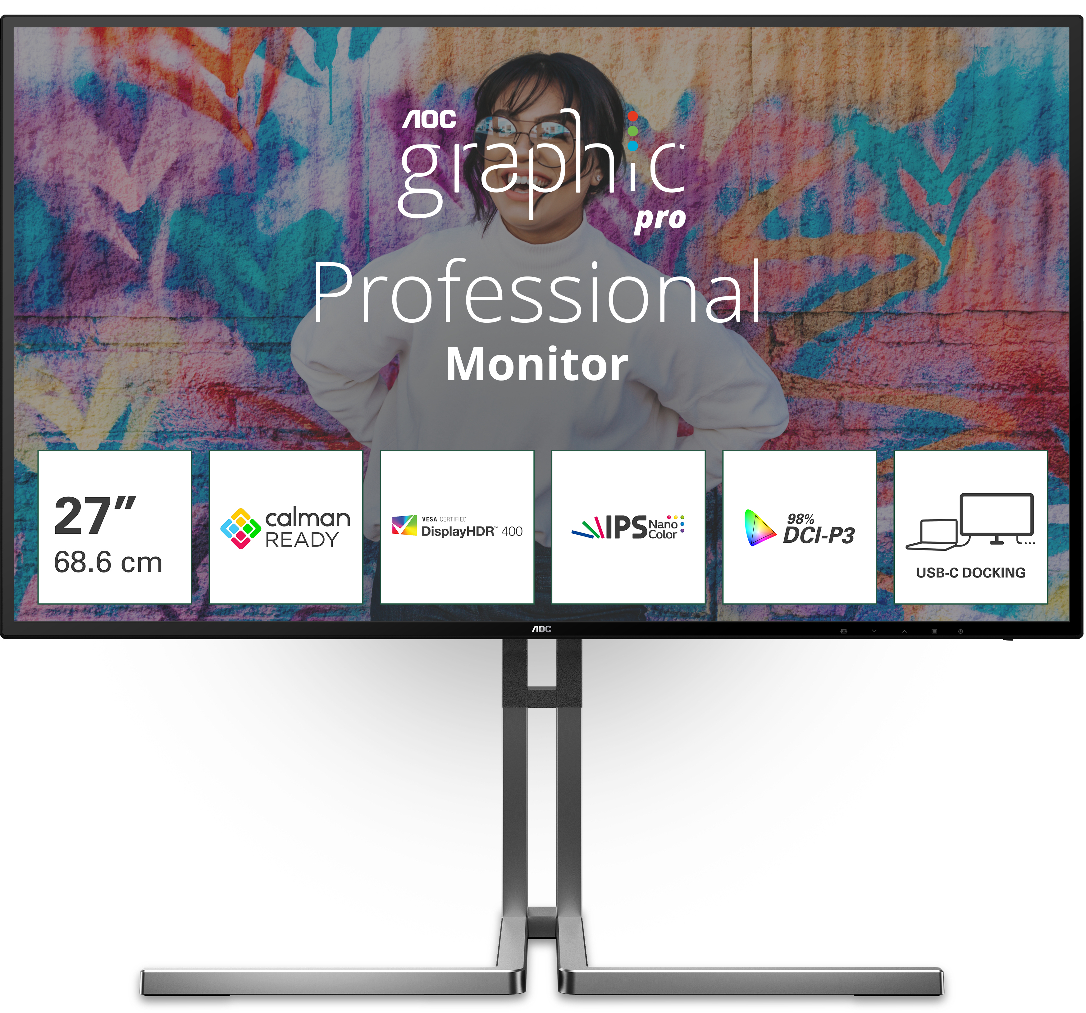 Picture of Picture of Monitor AOC Graphic Pro 27" U27U3CV Nano IPS 4K 60Hz USB-C (PD90W) DisplayHDR 400