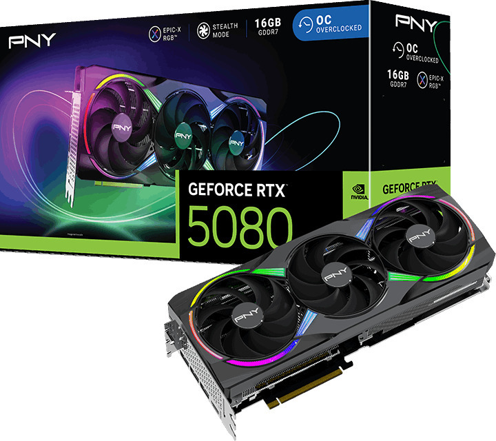 Picture of Picture of Tarjeta Gráfica PNY GeForce® RTX 5080 Gaming RGB Triple Fan OC 16GB GDDR7 DLSS3