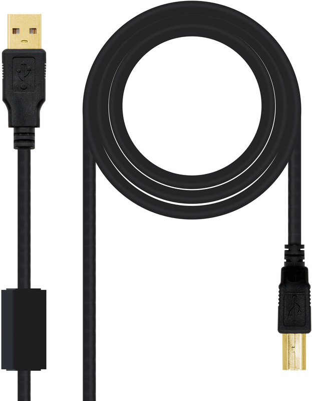 Cable USB 2.0 HQ Com Ferrite Nanocable USB-A/M para USB-B/M 2 M Negro