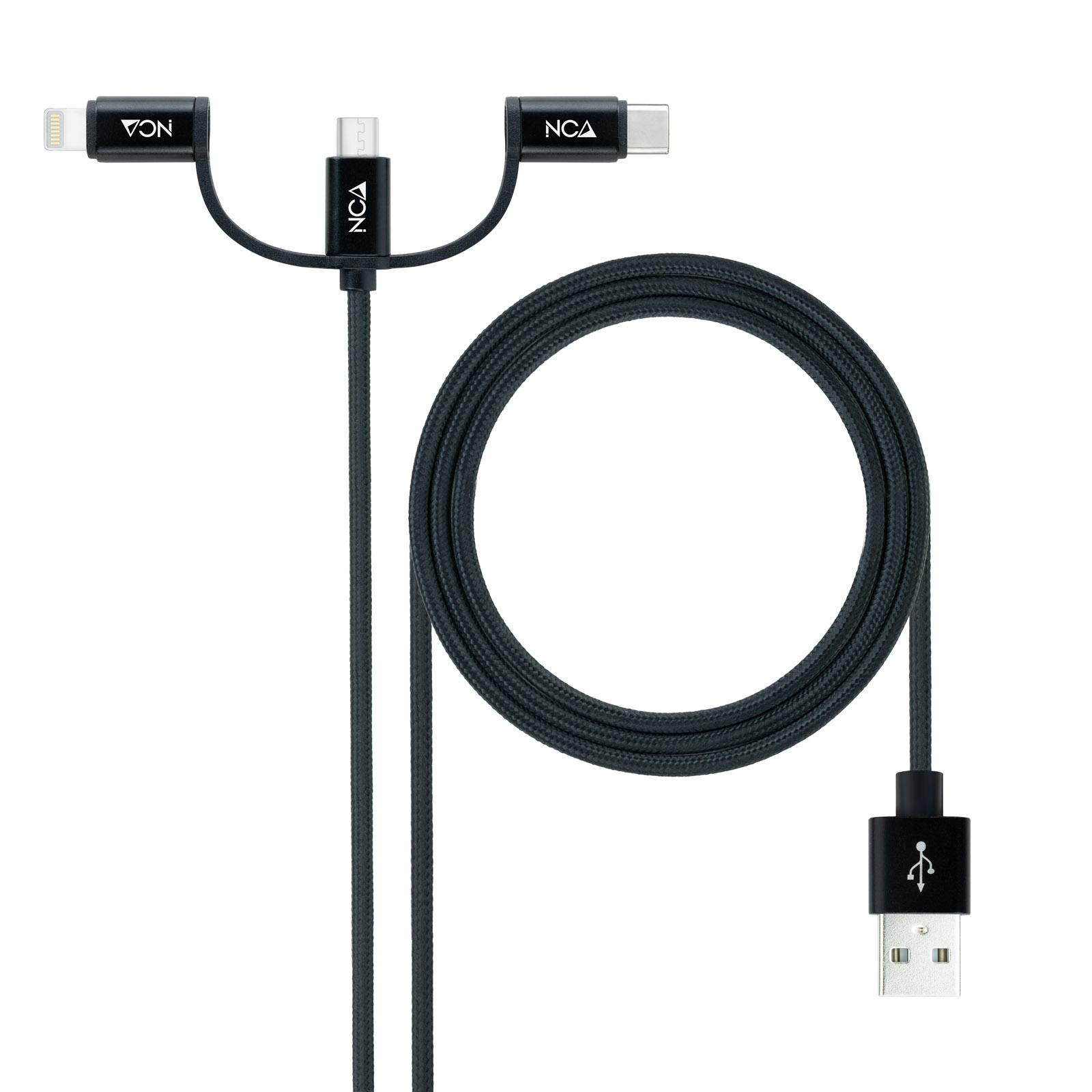 Nanocable - Cable USB 3 em 1 Nanocable USB-A para 1x USB-C + 1x Micro-USB + 1x Lightning 1 M Negro