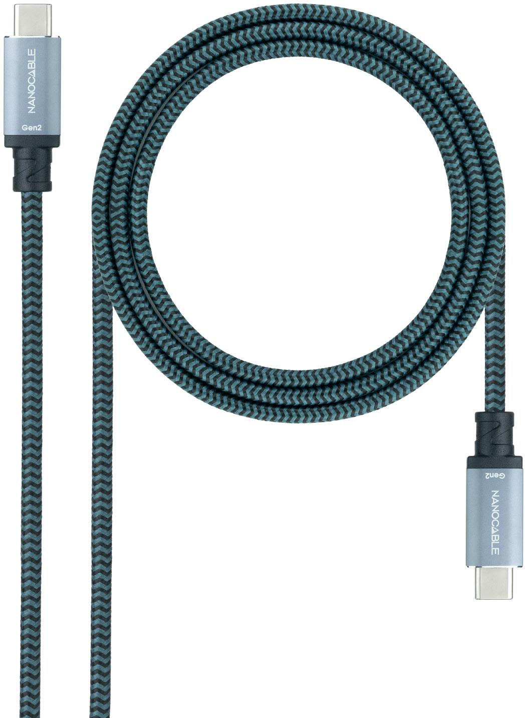 Cable USB 3.2 Gen2x2 Nanocable 20Gbps 5A/100W 4K/60HZ USB-C M/M 1 M Gris/Negro