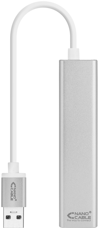 Adaptador Gigabit NanoCable USB 3.0 a Ethernet Gigabit 10/100/1000 Mbps / 3x USB 3.0 15 CM Plata
