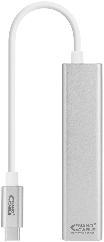 Adaptador Gigabit NanoCable USB-C a Ethernet Gigabit 10/100/1000 Mbps / 3x USB 3.0 15 CM Plata
