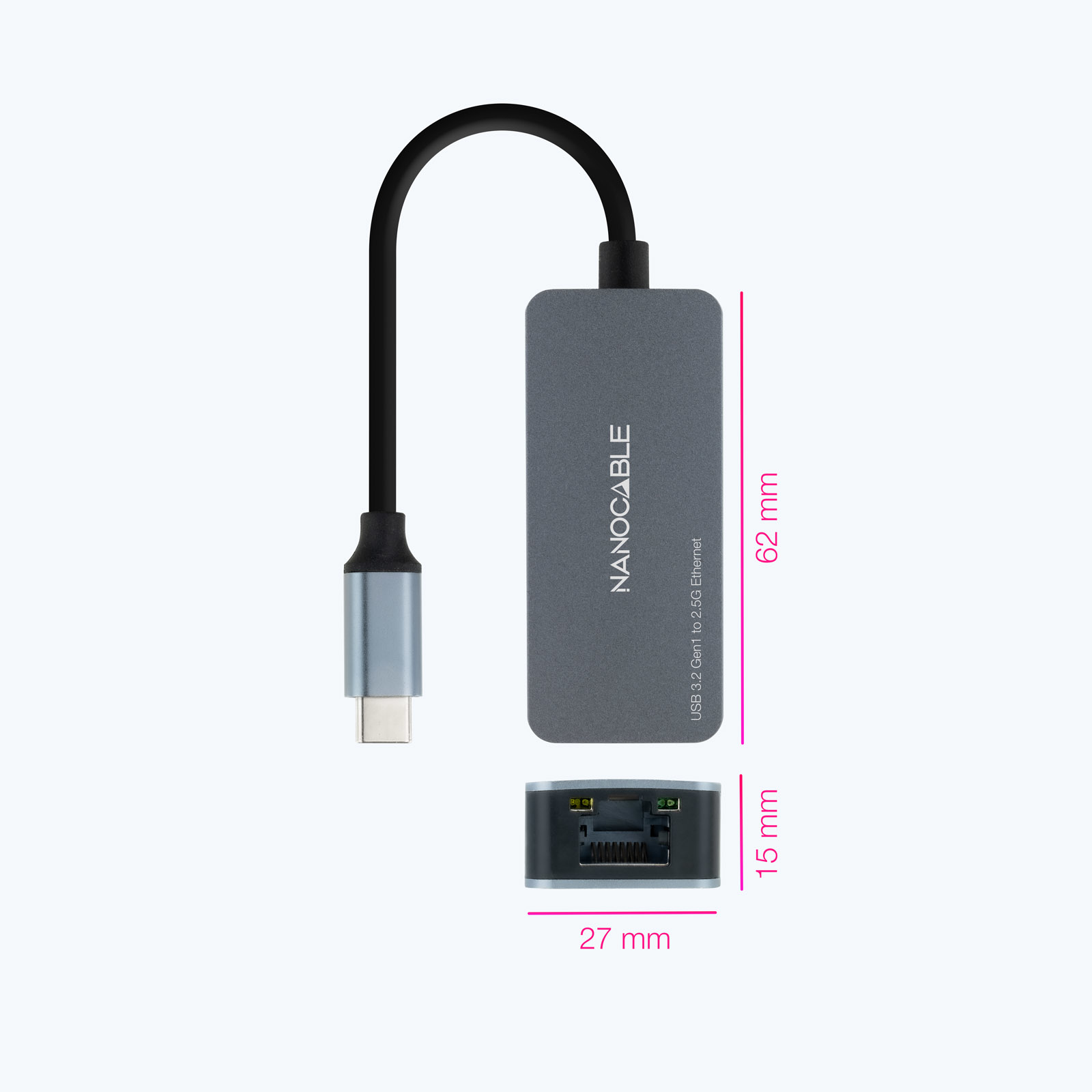 Nanocable - Adaptador Gigabit Nanocable USB-C 3.2 a Ethernet 2.5G 10/100/1000/2500 Mbps 15 CM Gris