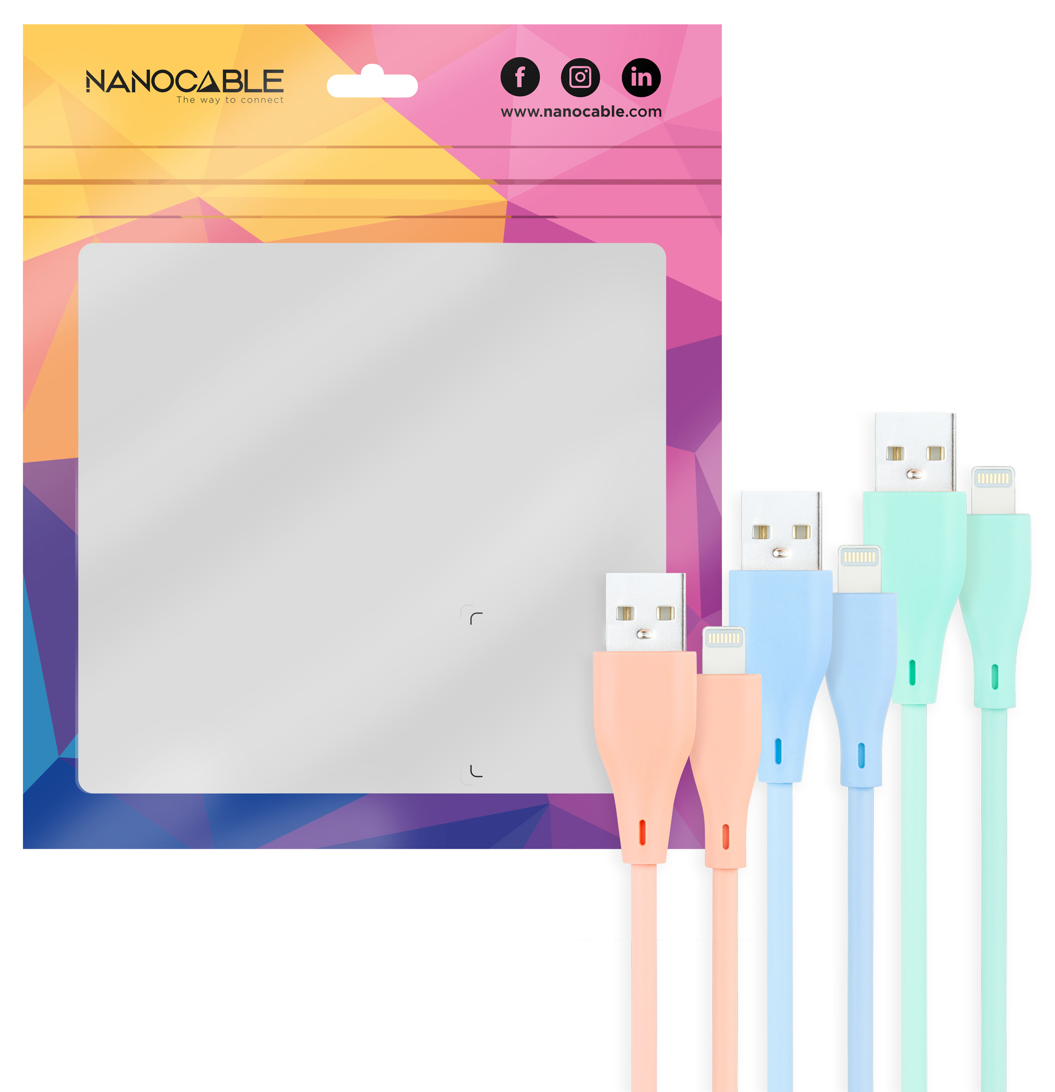 Nanocable - Cabos Lightning Nanocable Lightning para USB A/M 1M (Pack 3 - Rosa, Azul y Verde)