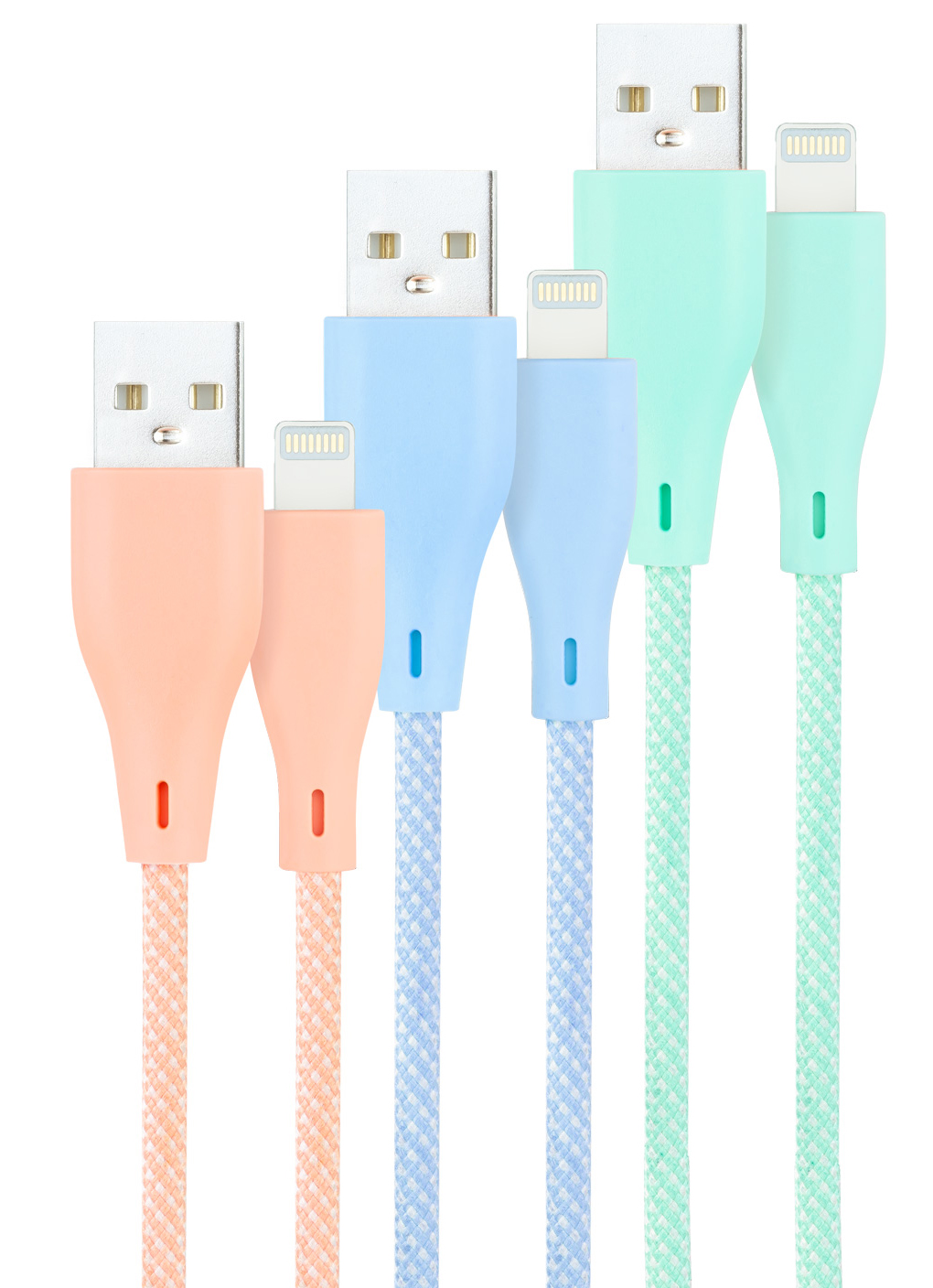 Cabos Lightning Nanocable Lightning para USB A/M Coiled 1M (Pack 3 - Rosa, Azul y Verde)