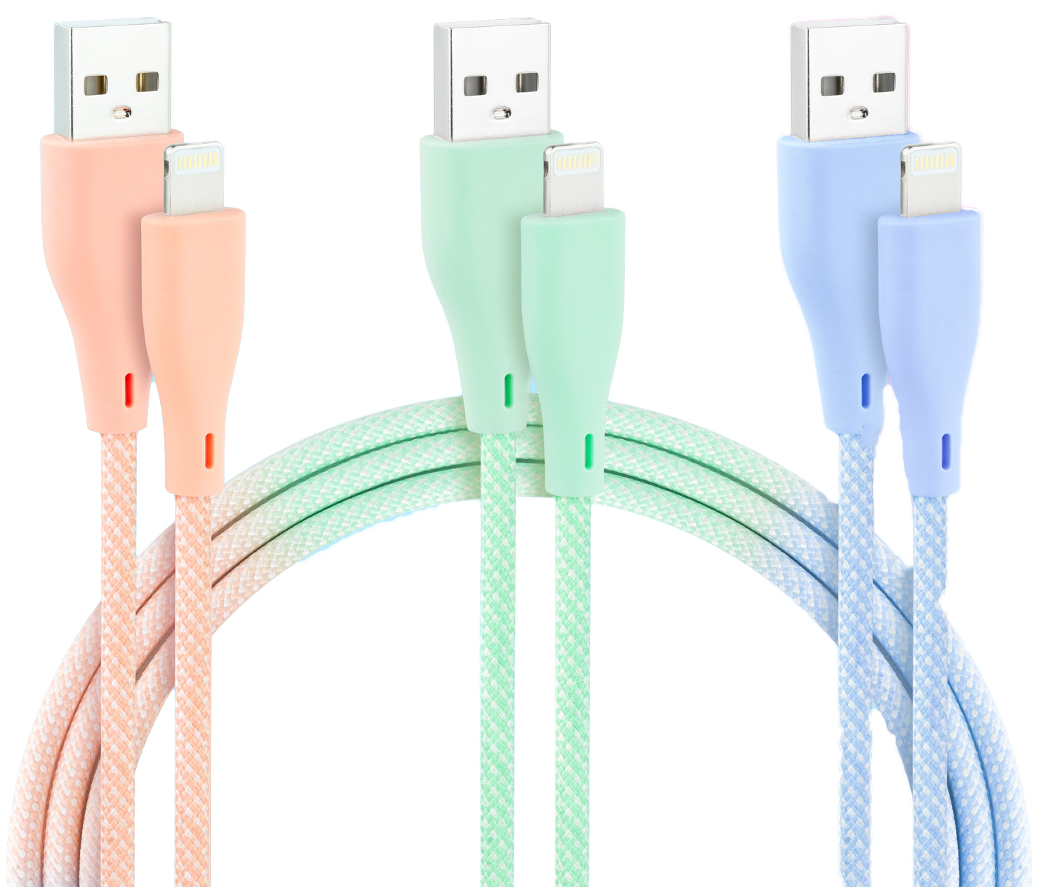 Nanocable - Cabos Lightning Nanocable Lightning para USB A/M Coiled 1M (Pack 3 - Rosa, Azul y Verde)