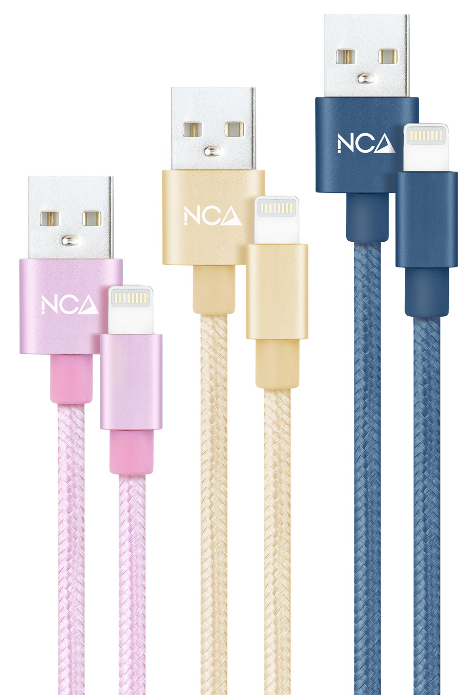 Nanocable - Cabos Lightning Nanocable Lightning/M para USB A/M Coiled 1M (Pack 3 - Rosa, Oro y Azul Pacífico)