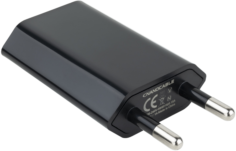 Mini cargador Nanocable USB, 5V/1A, Negro