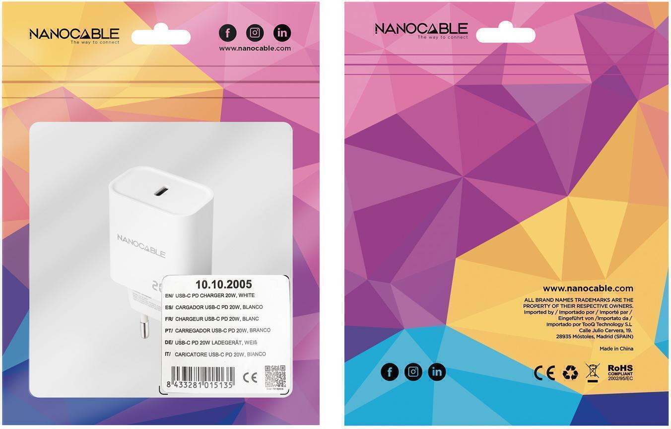 Nanocable - Cargador Nanocable USB-C PD 20W Blanco