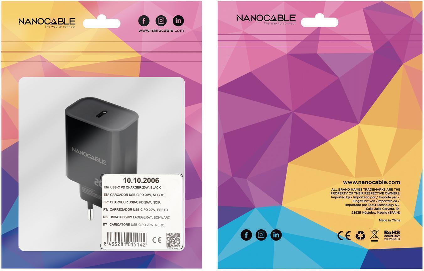 Nanocable - Cargador Nanocable USB-C PD 20W Negro