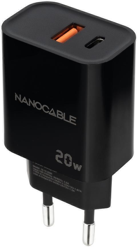 Cargador Nanocable USB-C/PD + USB-A/QC 20W Negro