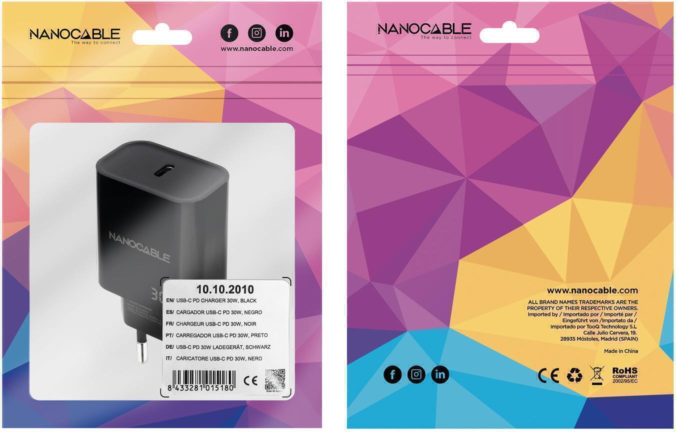 Nanocable - Cargador Nanocable USB-C/PD 30W Negro