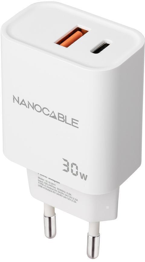 Nanocable - Cargador Nanocable USB-C/PD + USB-A/QC 30W Blanco