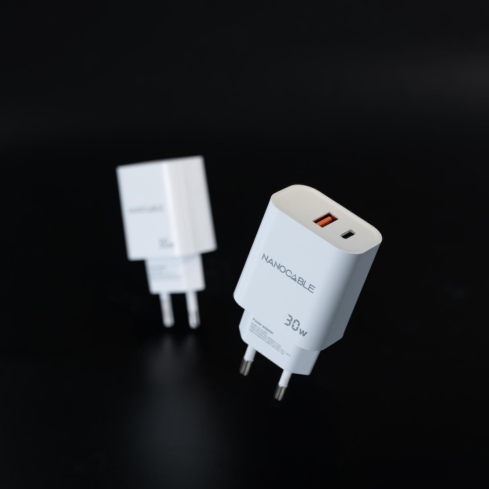 Nanocable - Cargador Nanocable USB-C/PD + USB-A/QC 30W Blanco