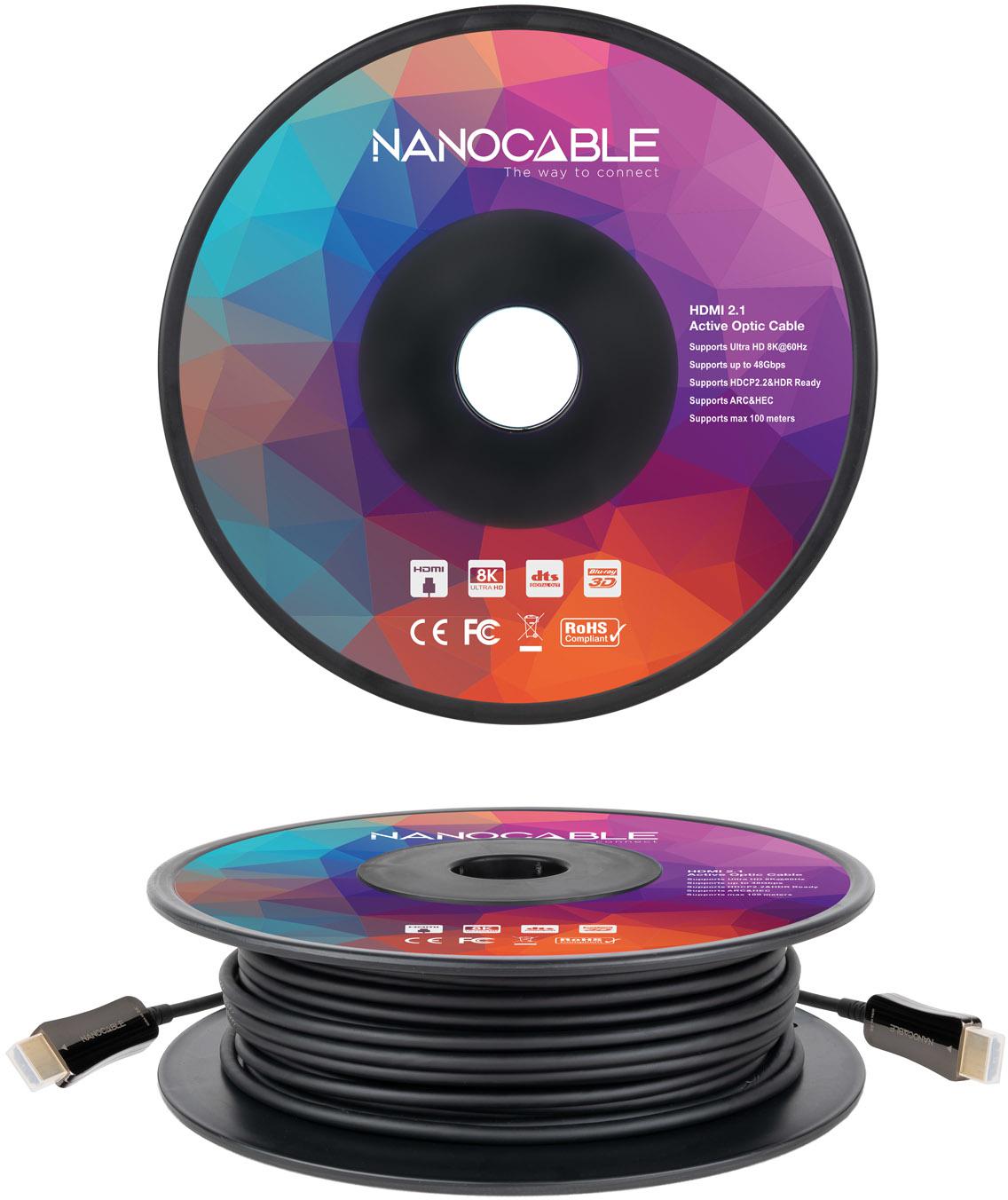 Nanocable - Cable HDMI V2.1 AOC Nanocable 8K@60Hz 4K@120Hz 48Gbps A/M-A/M 30 m Negro